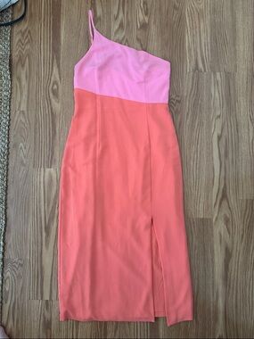 Petal & Pup Pink and Coral One-Shoulder Midi Dress